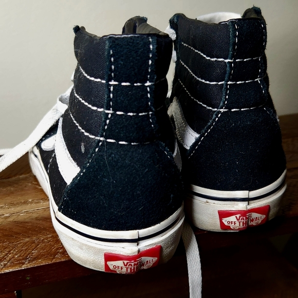 Womens Mens Black & White High Top Vans Skater Shoes - Picture 2 of 4